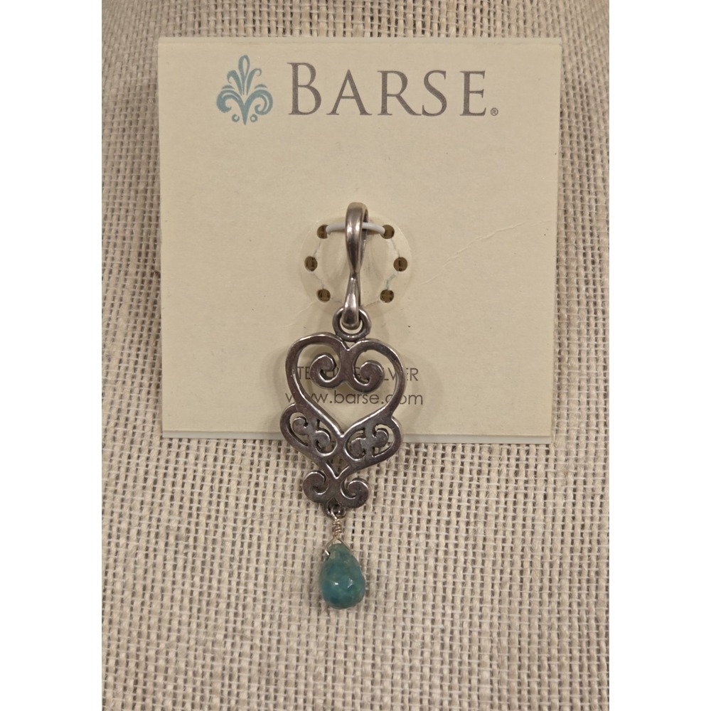 Vintage‎ Large Sterling Silver & Amazonite Barse Pendant New Old Stock